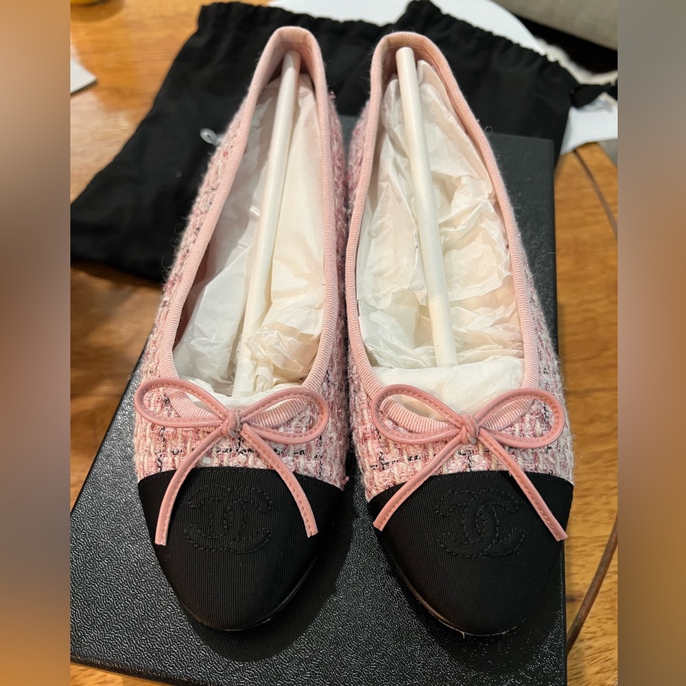 Chanel Pink Tweed Ballet Flats